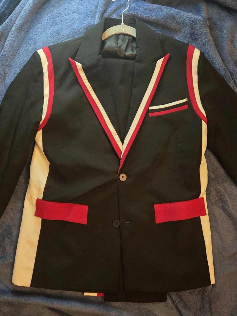 Varsity Style Colorblock Suit Blazer Pants Set Modern Black Red White Men’s 36R